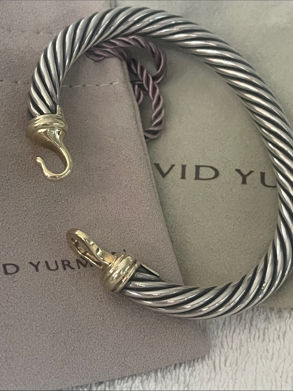 David Yurman Silver Cable Bracelet with Gold Hook Accents